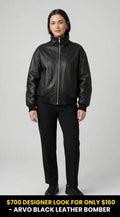 Arvo oversized funnel-neck black lambskin leather bomber jacket