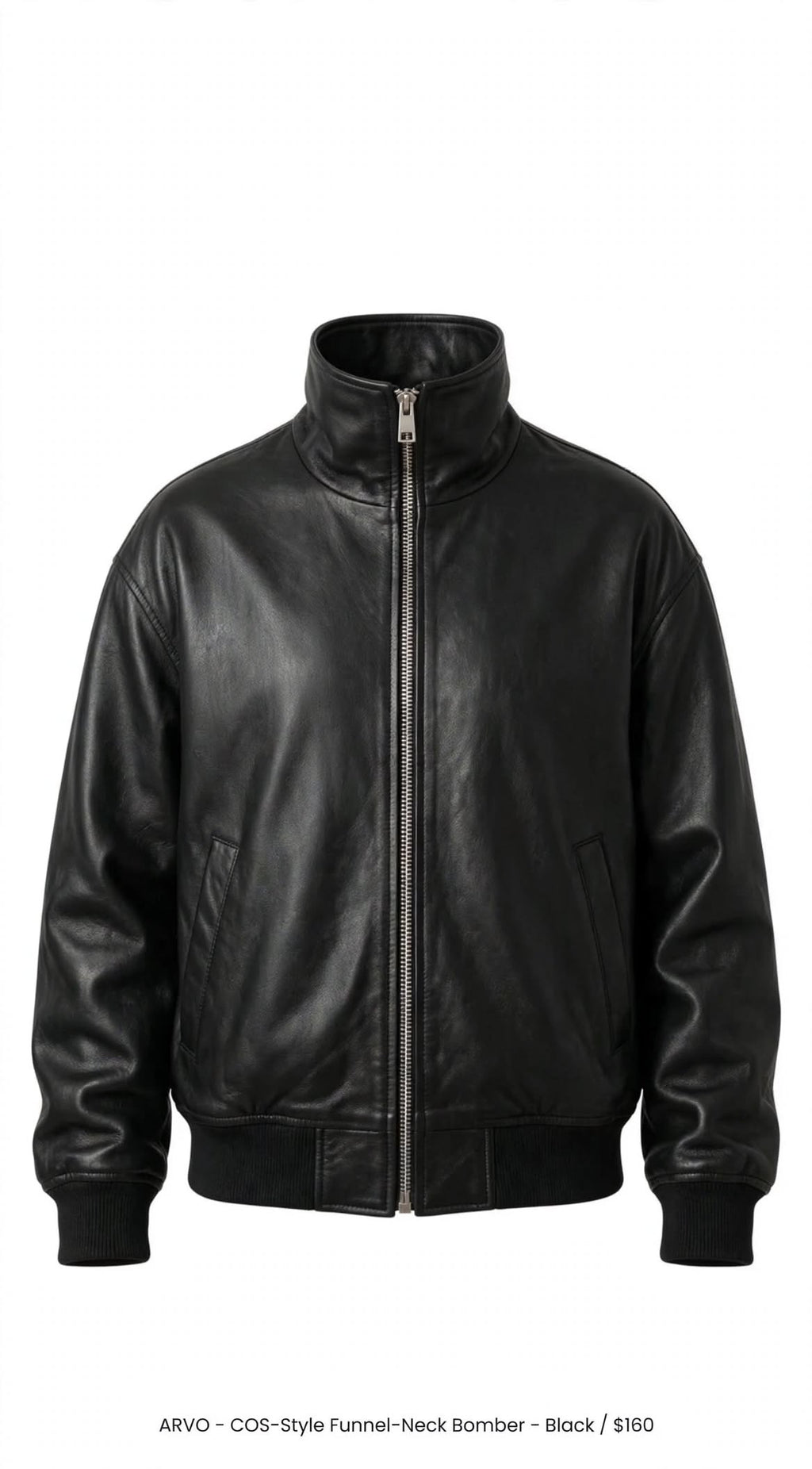 Arvo oversized funnel-neck black lambskin bomber jacket, photo 3