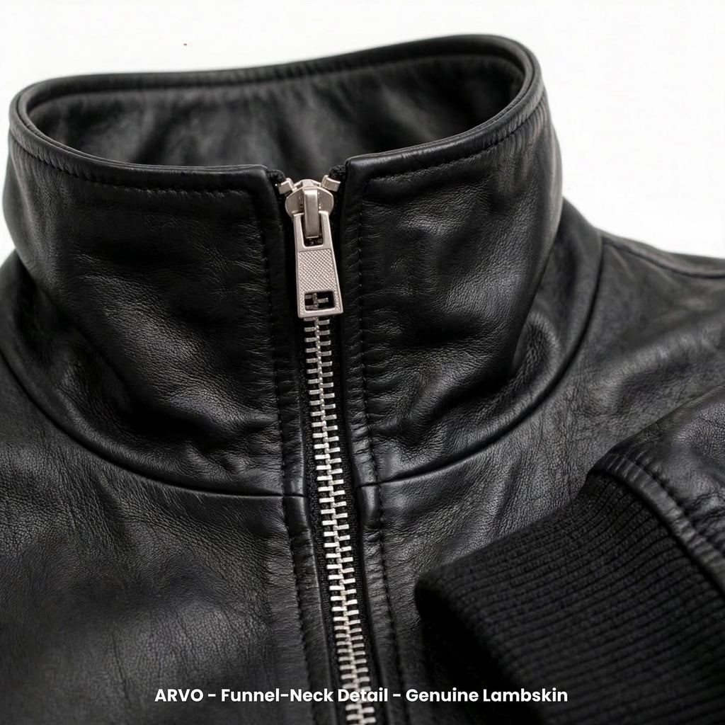 Arvo oversized funnel-neck black lambskin bomber jacket, photo 4