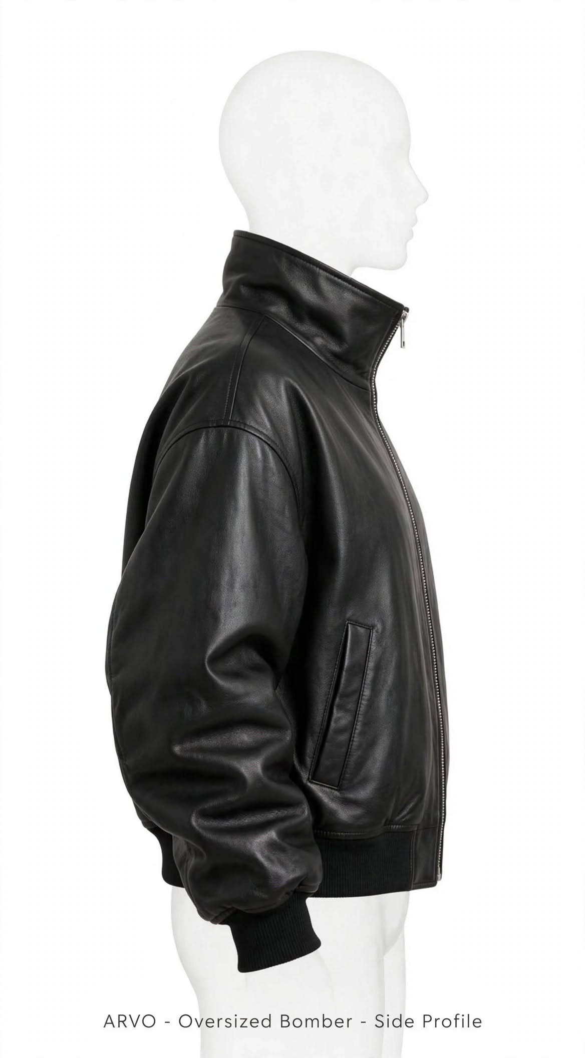 Arvo oversized funnel-neck black lambskin bomber jacket, photo 5