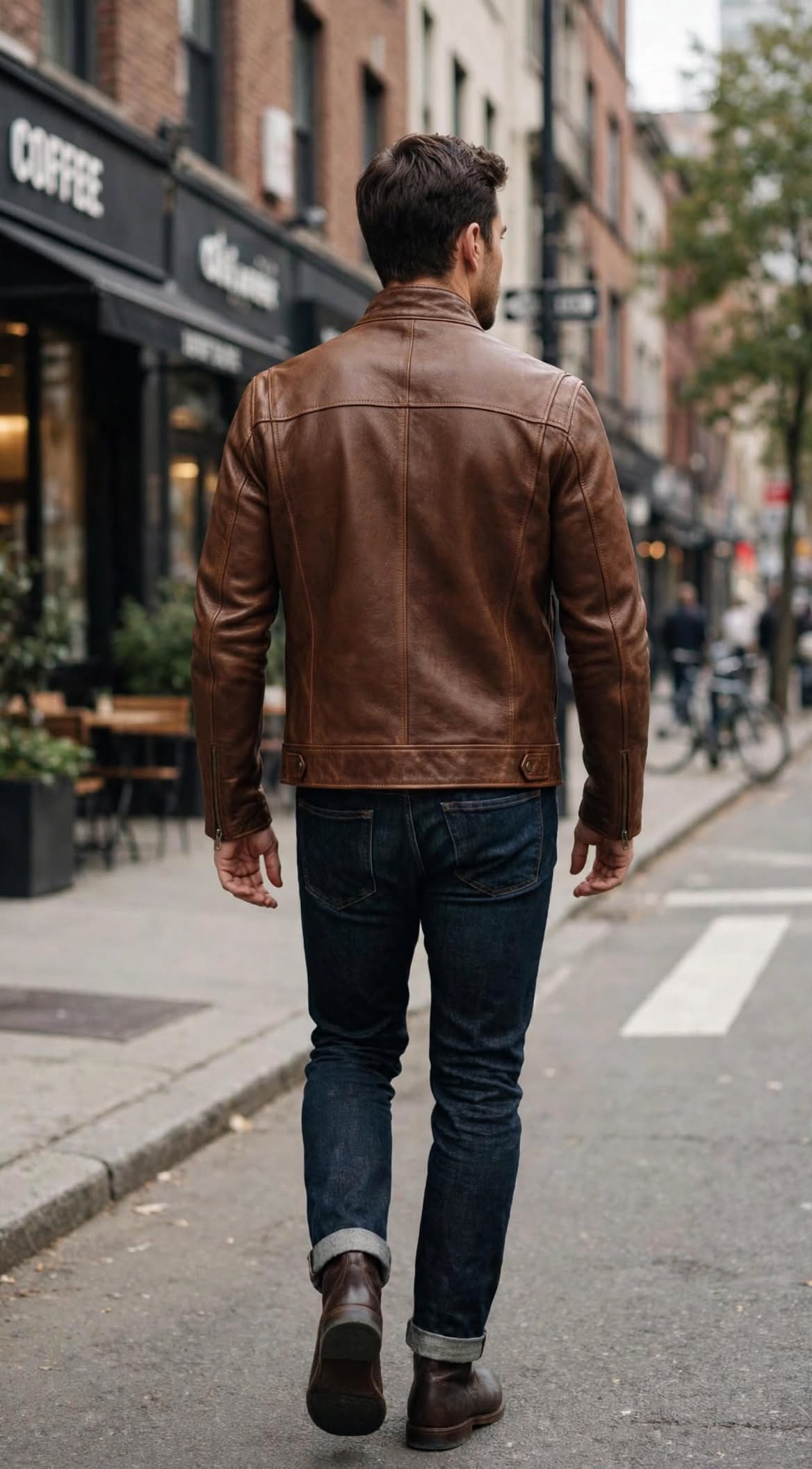 Arvo brown full grain cowhide cafe racer jacket for men, photo 2