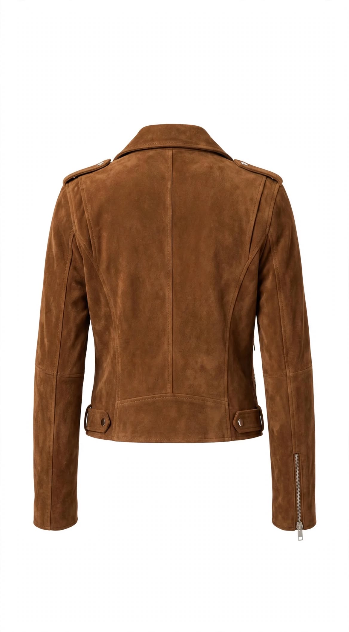 Women's camel brown suede cropped biker jacket, photo 2