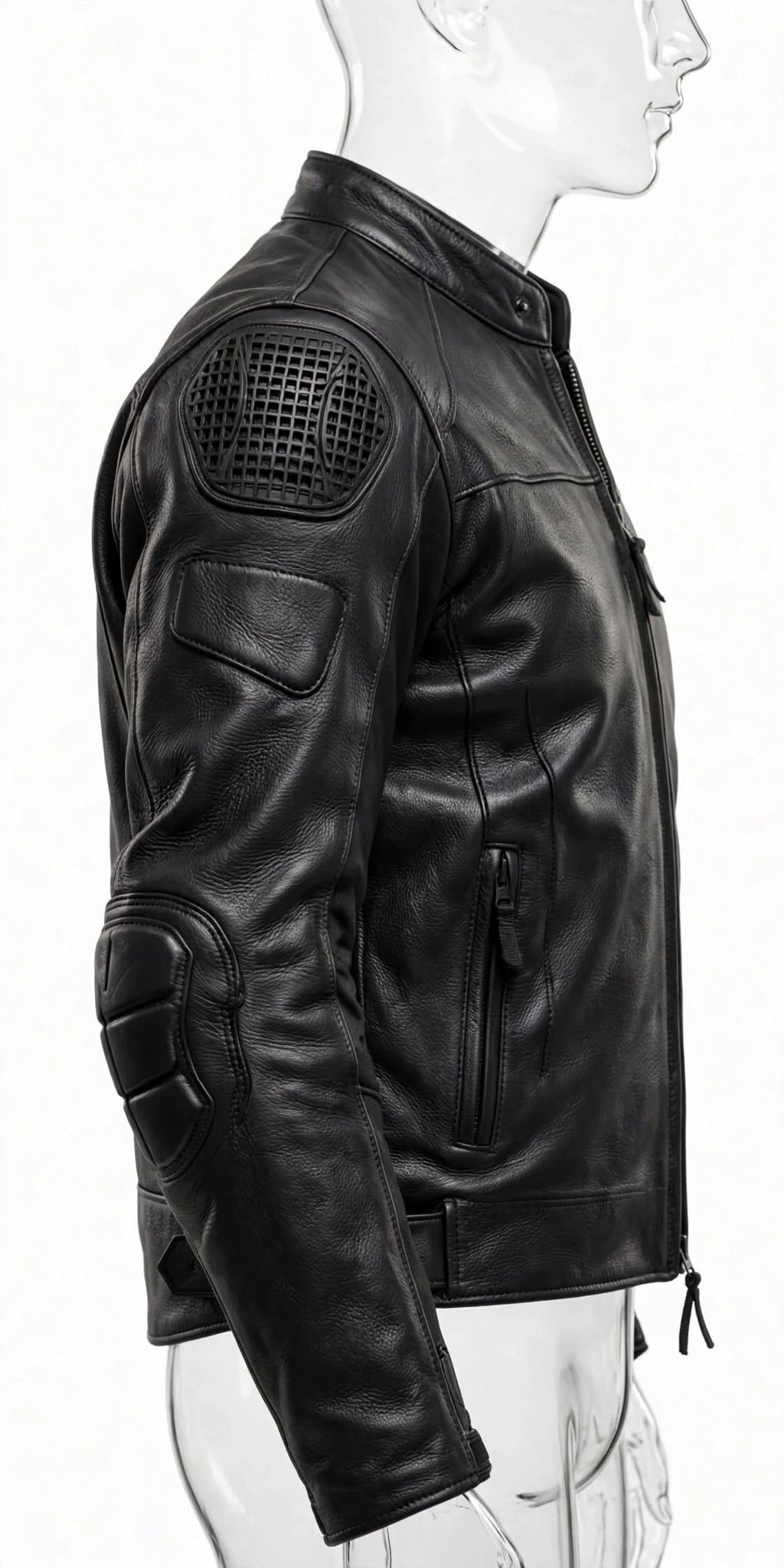 Arvo armored black cowhide leather motorcycle jacket for men with CE armor