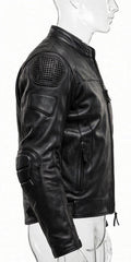 Arvo armored black cowhide leather motorcycle jacket for men with CE armor