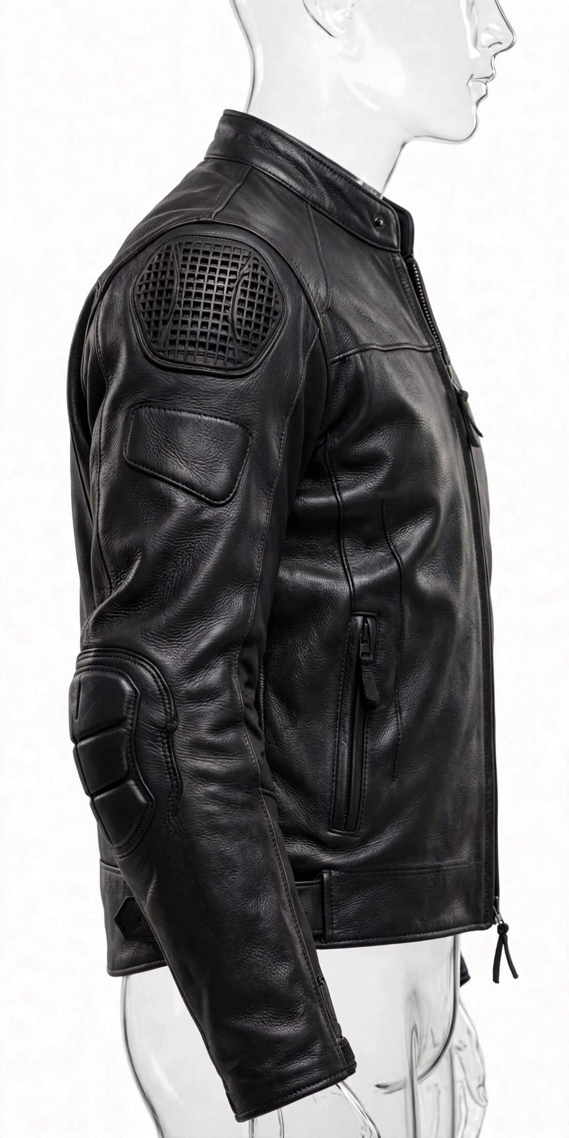 Arvo armored black cowhide leather motorcycle jacket for men with CE armor