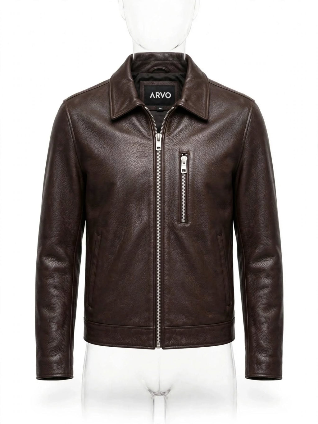 ARVO The Clark dark brown pebbled leather moto jacket for men