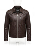 ARVO The Clark dark brown pebbled leather moto jacket for men