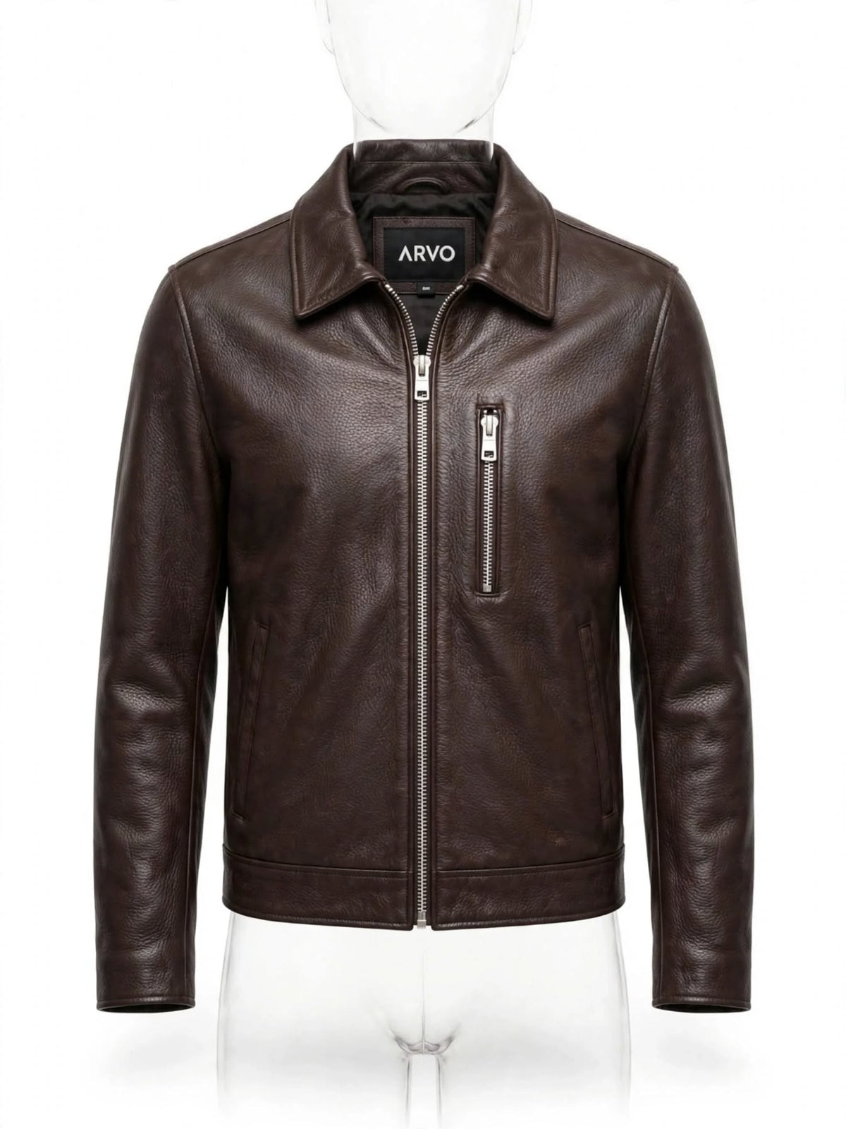 ARVO The Clark dark brown pebbled leather moto jacket for men