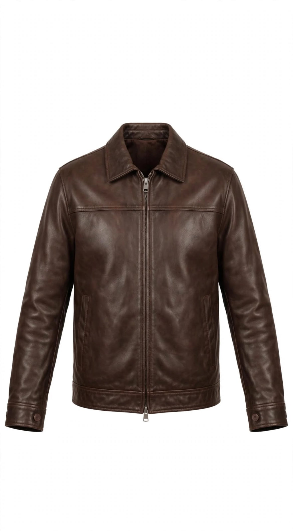 Men's Brown Real Leather Jacket - Classic Zip Up Collared Jacket