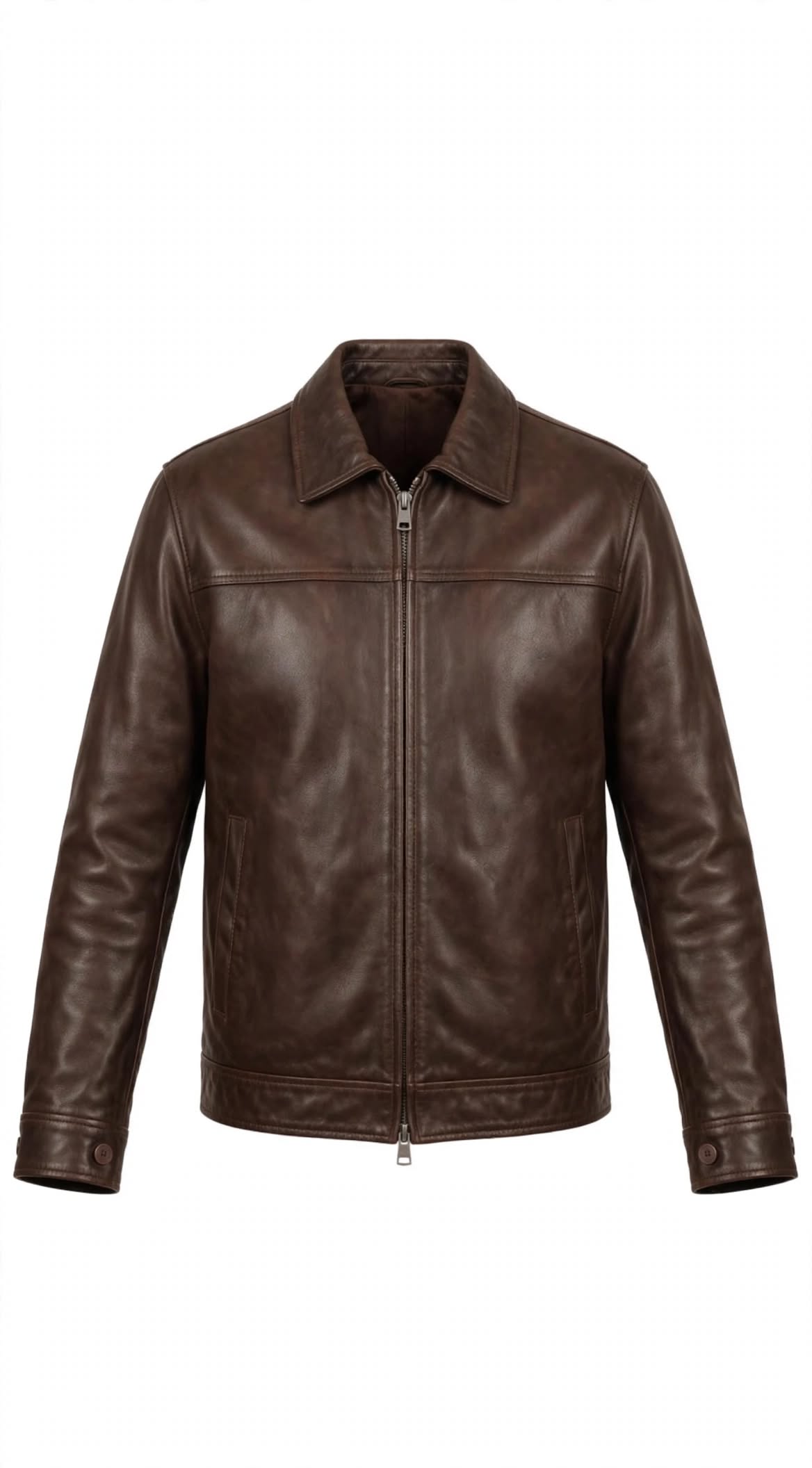 Men's Brown Real Leather Jacket - Classic Zip Up Collared Jacket