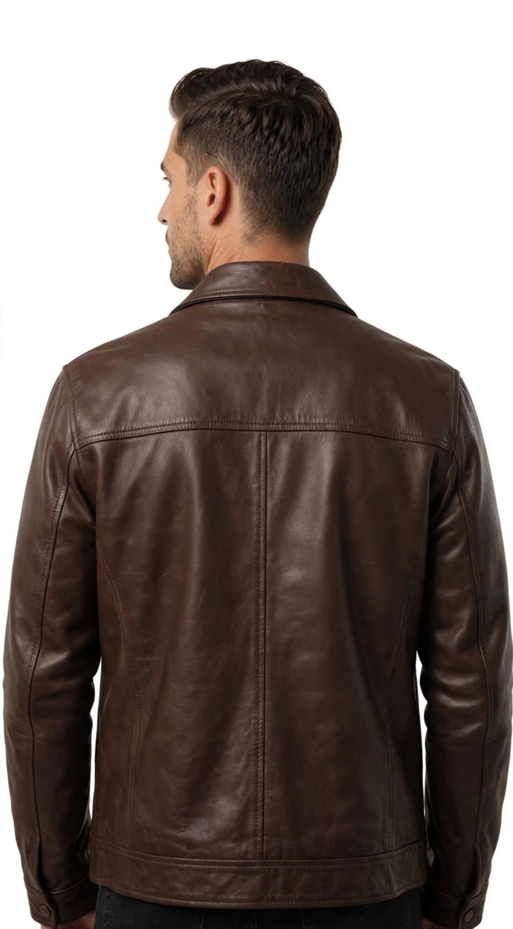 Men's Brown Real Leather Jacket - Classic Zip Up Collared Jacket