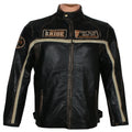 Men's Ride Speed Metal black leather biker jacket with stand collar