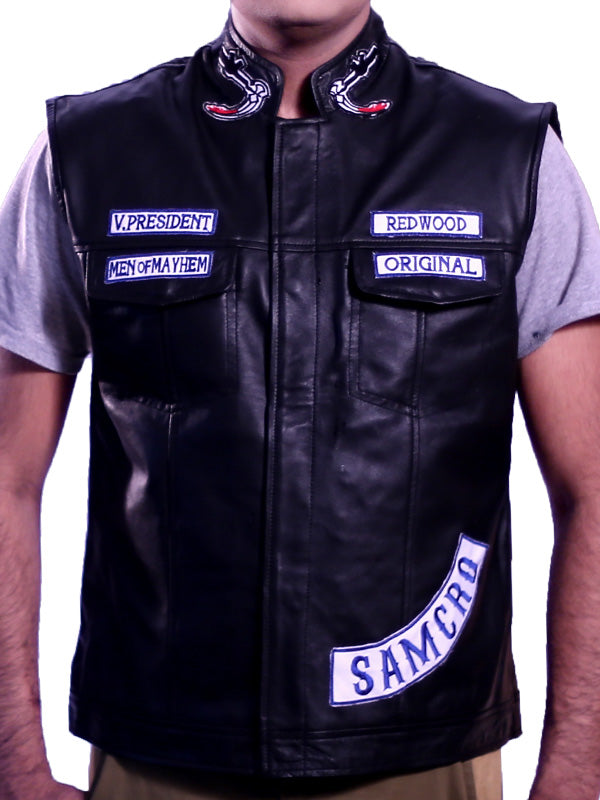 Jax Teller black faux leather motorcycle vest for men, photo 2