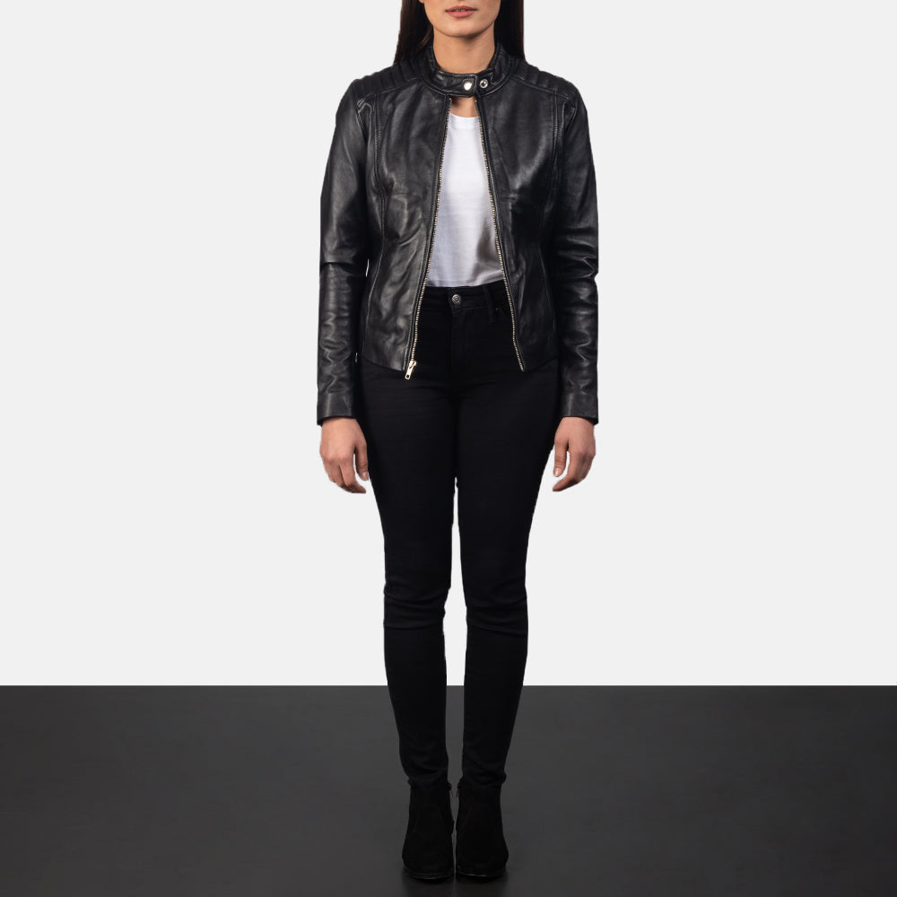 Ellon black sheepskin biker jacket for women, photo 2