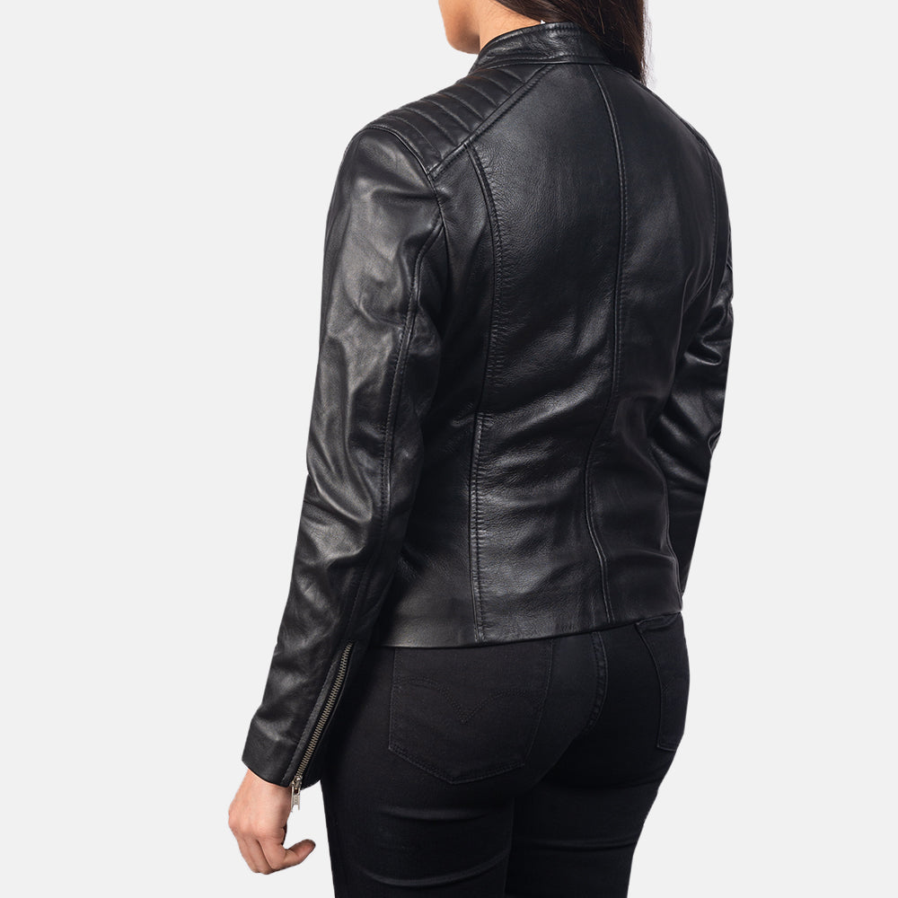 Ellon black sheepskin biker jacket for women, photo 5