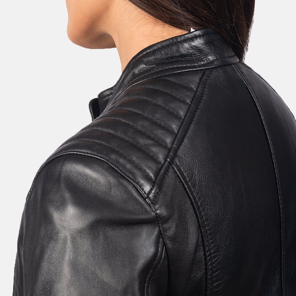 Ellon black sheepskin biker jacket for women, photo 6
