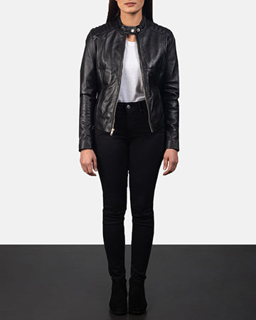 Ellon black sheepskin biker jacket for women, photo 7