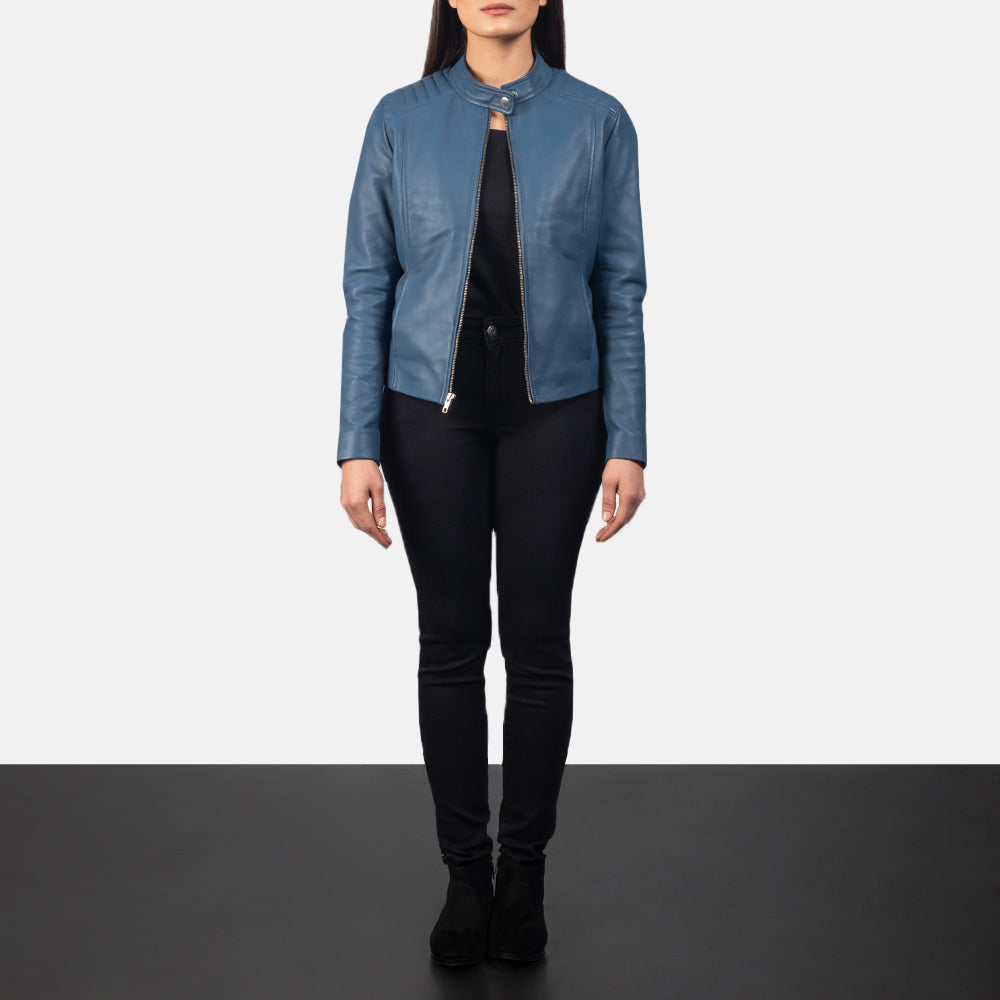 Grangemouth blue sheepskin moto jacket for women, photo 2