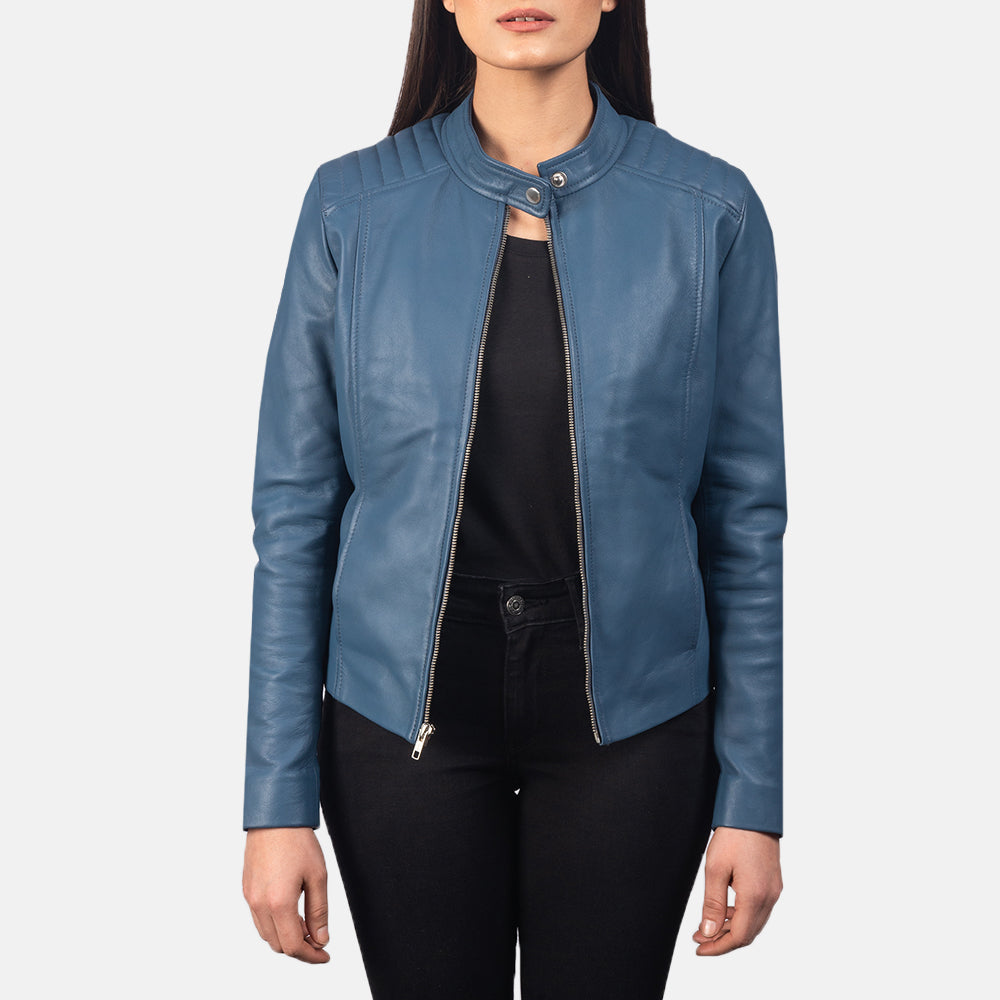 Grangemouth blue sheepskin moto jacket for women, photo 3