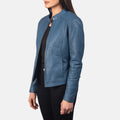 Grangemouth blue sheepskin leather moto jacket for women
