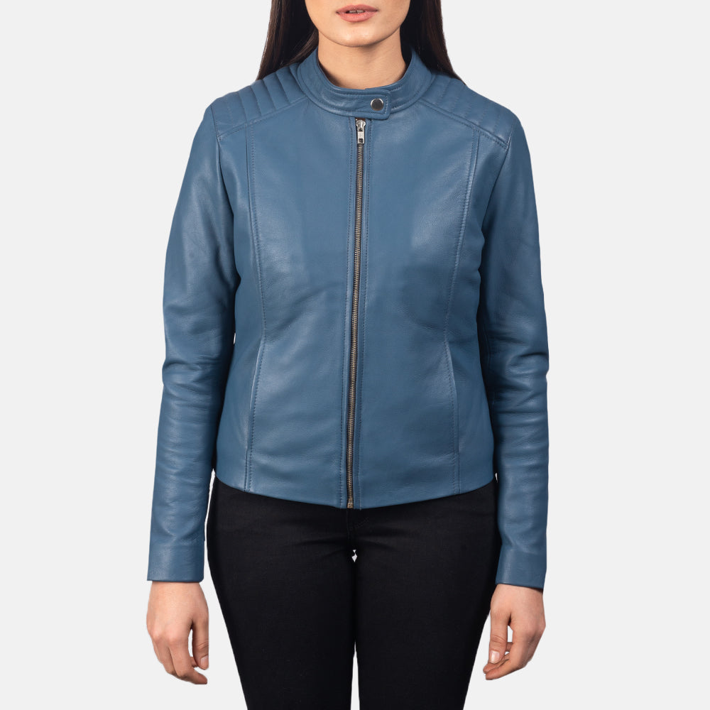 Grangemouth blue sheepskin moto jacket for women, photo 4