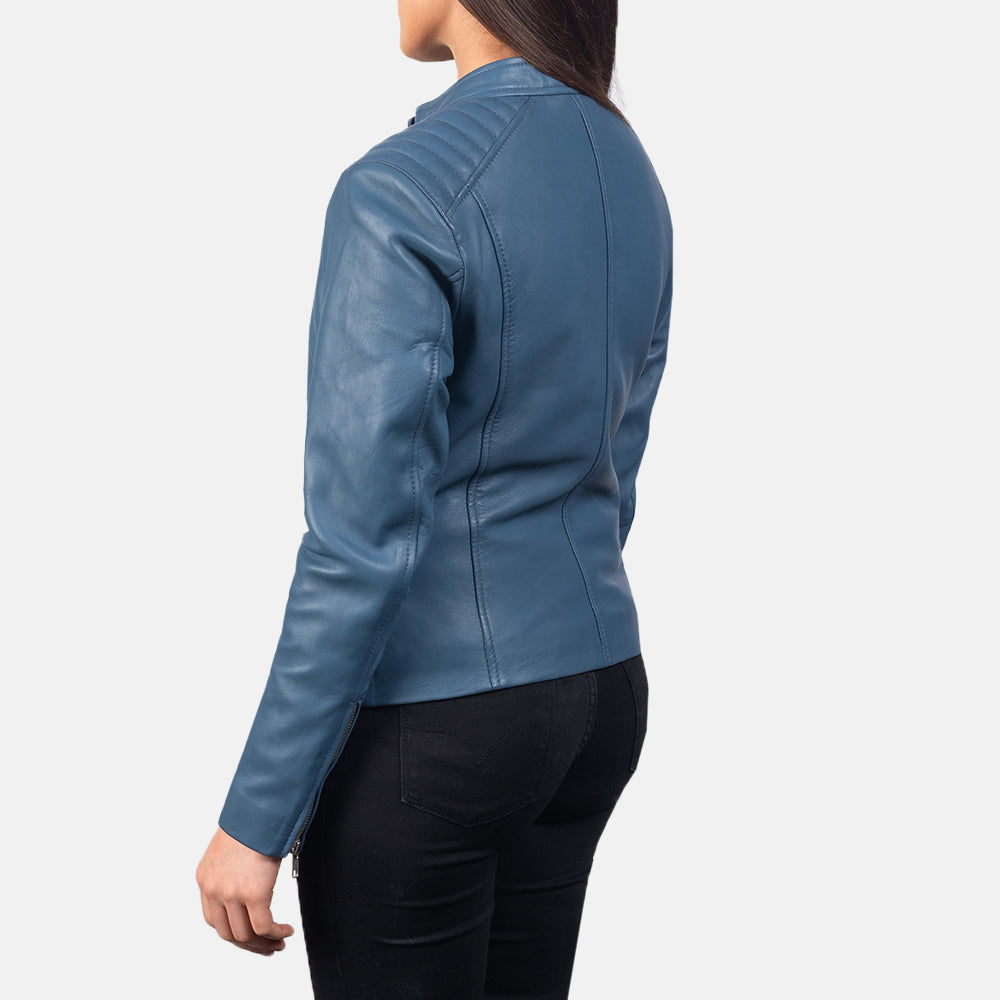 Grangemouth blue sheepskin moto jacket for women, photo 5
