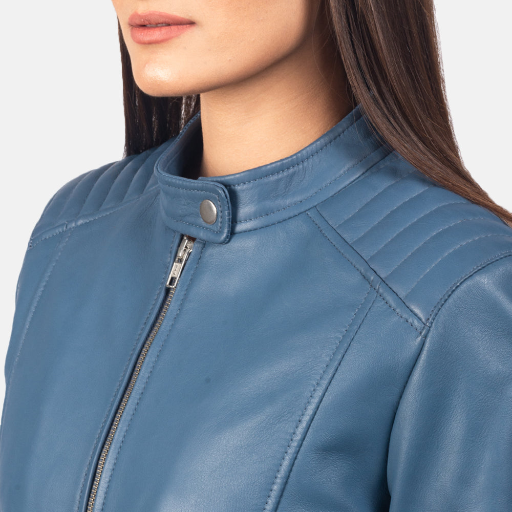 Grangemouth blue sheepskin moto jacket for women, photo 6
