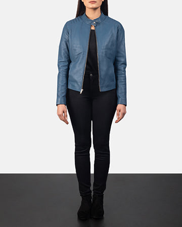 Grangemouth blue sheepskin moto jacket for women, photo 7