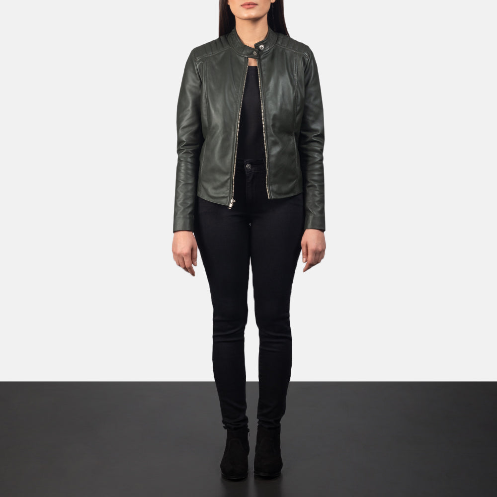 Kincardine green sheepskin biker jacket for women, photo 2