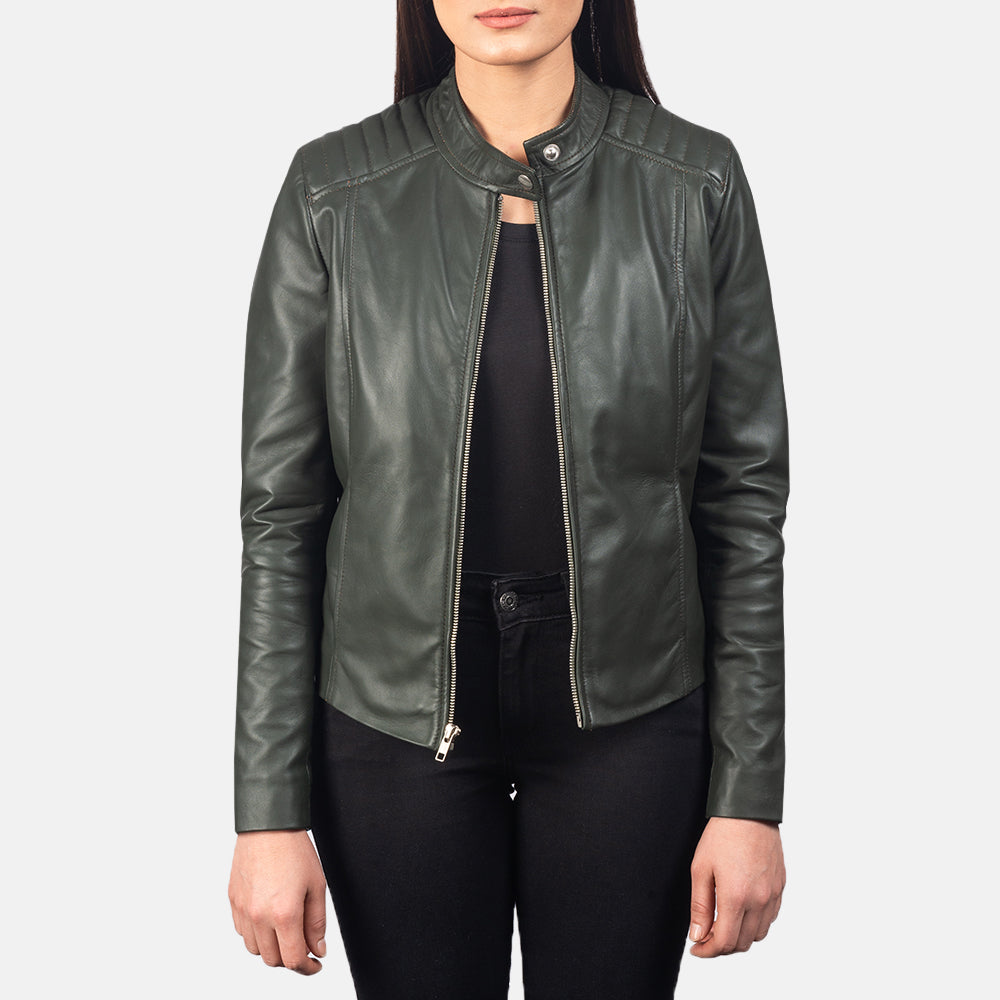 Kincardine green sheepskin biker jacket for women, photo 3