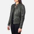 Kincardine green sheepskin leather biker jacket for women