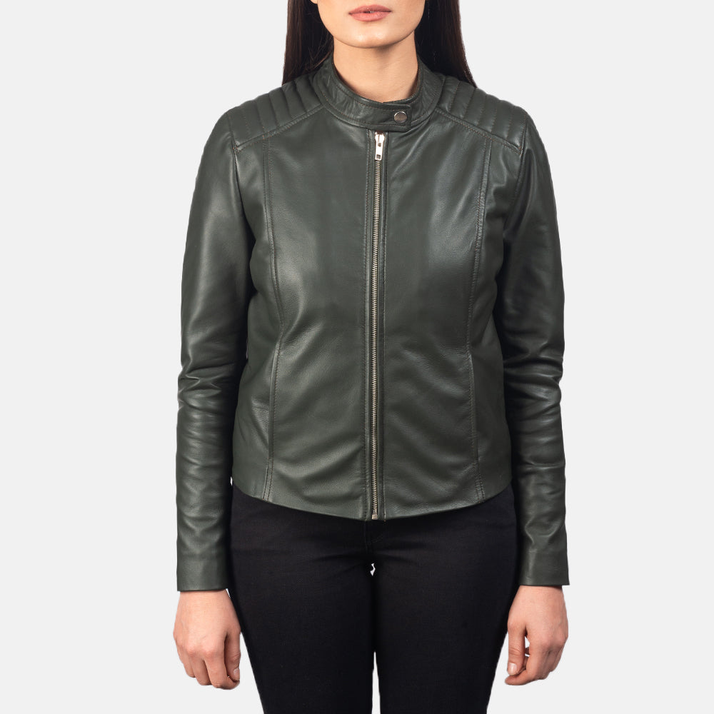 Kincardine green sheepskin biker jacket for women, photo 4