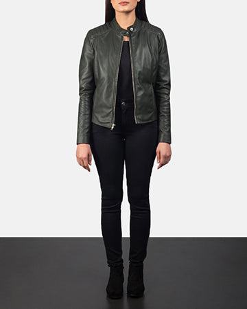 Kincardine green sheepskin biker jacket for women, photo 7