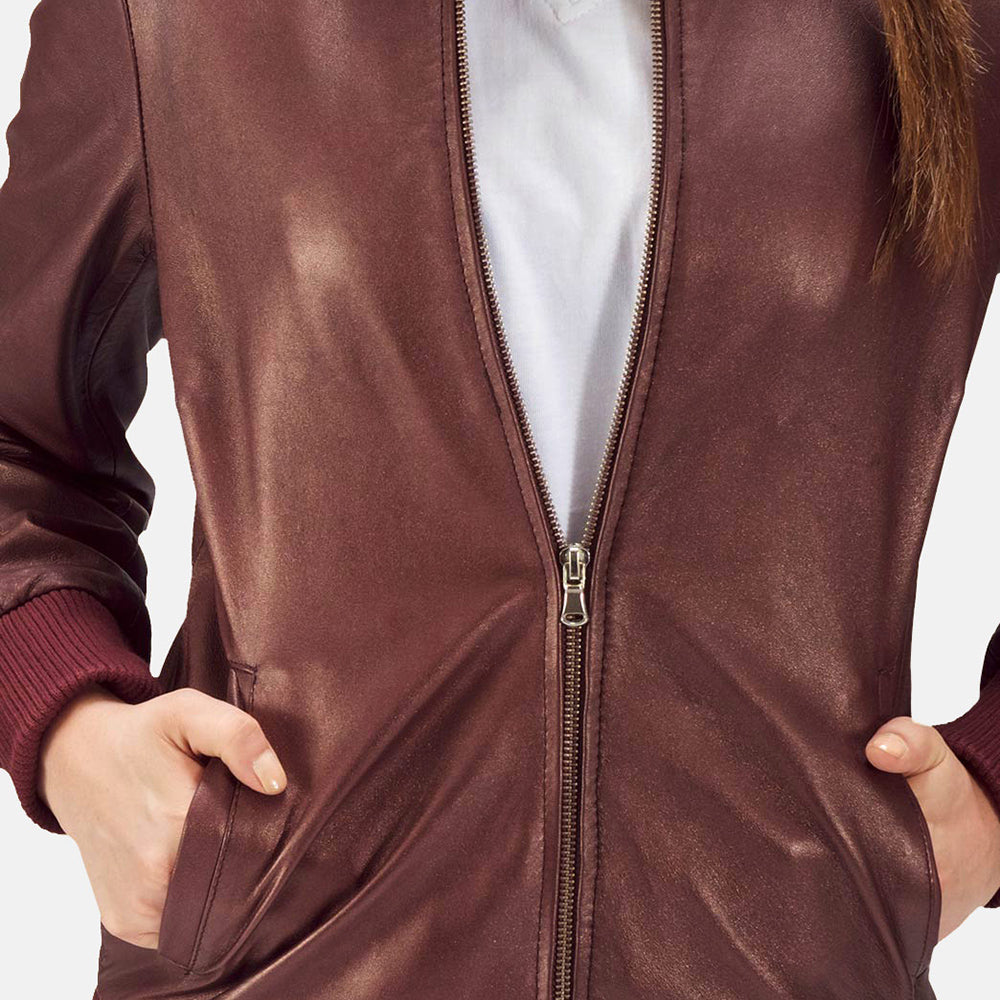 Nairn maroon sheepskin bomber jacket for women, photo 4