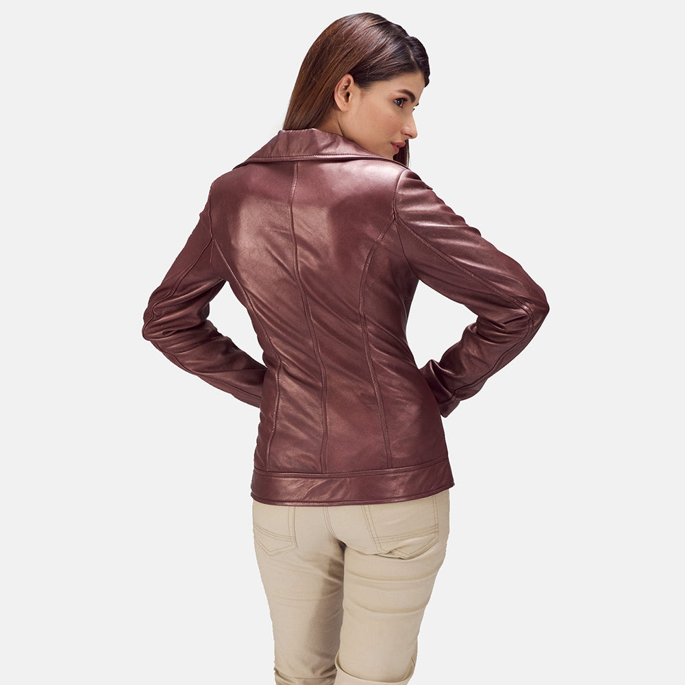 Elgin maroon sheepskin biker jacket for women, photo 5