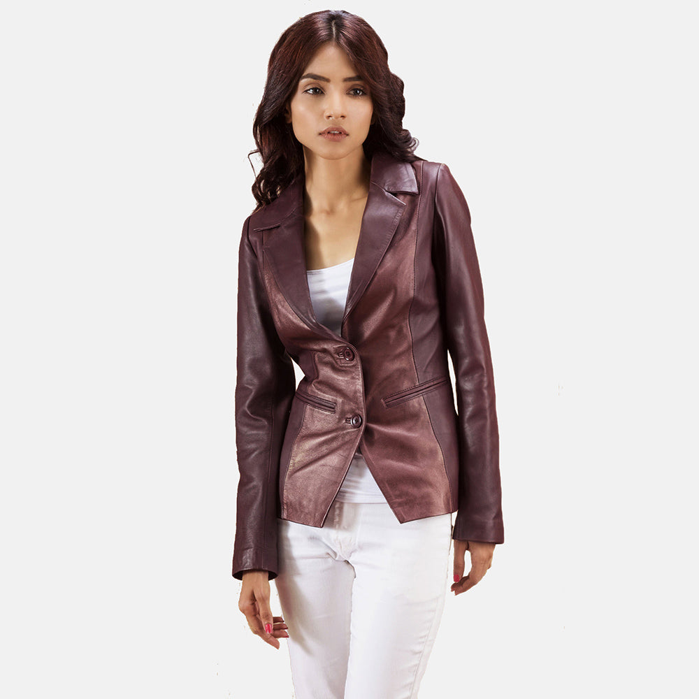 Oban maroon sheepskin leather blazer for women, photo 3