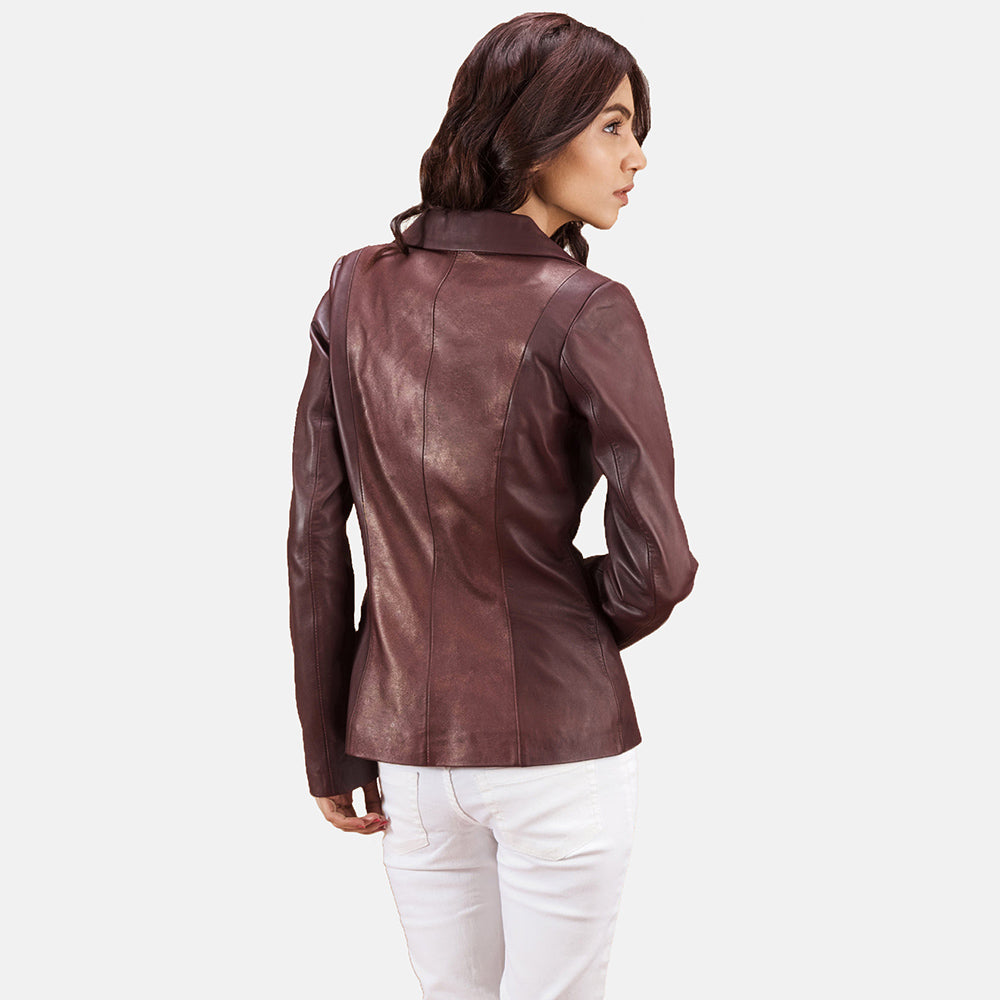 Oban maroon sheepskin leather blazer for women, photo 5