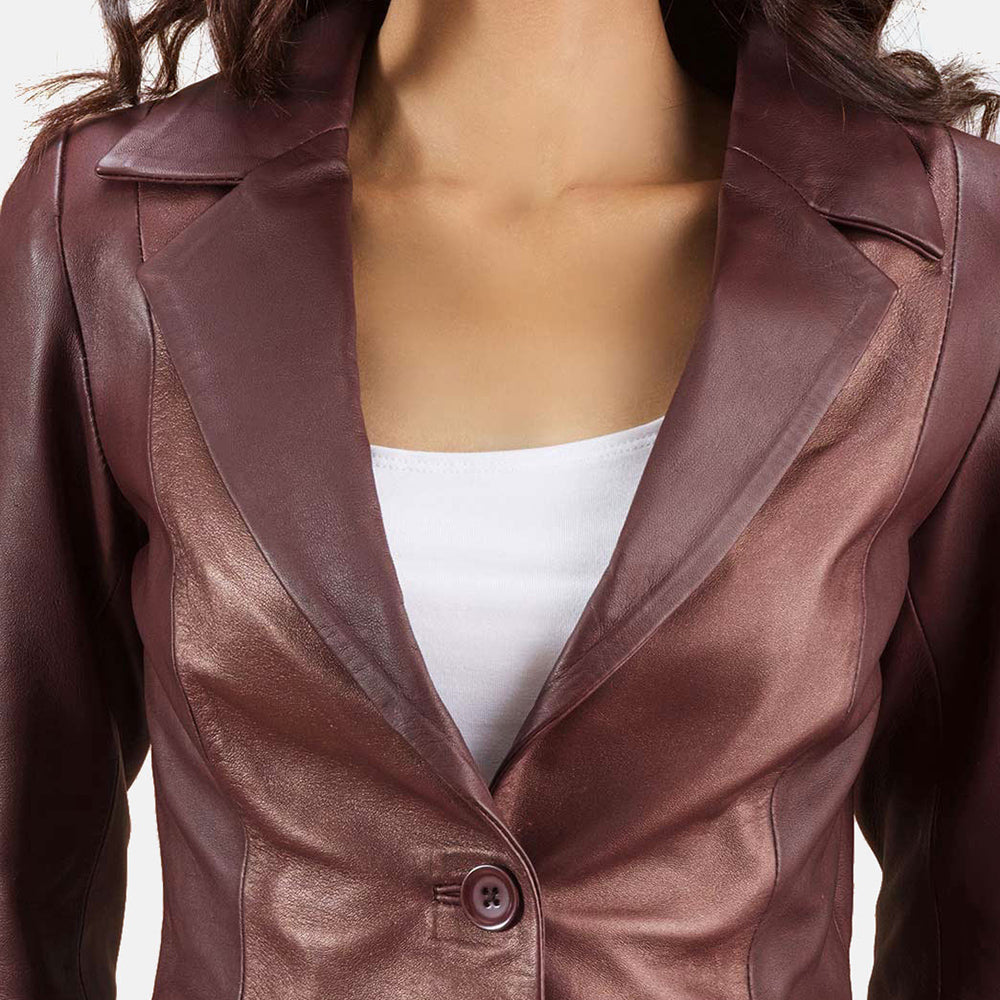 Oban maroon sheepskin leather blazer for women, photo 4