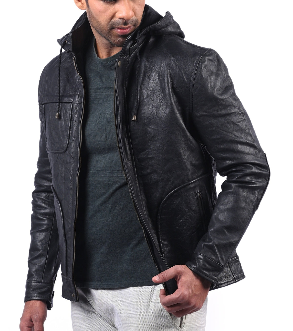 MI-4 black hooded wrinkled sheepskin jacket, photo 6