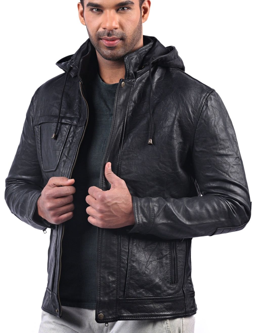 MI-4 black hooded wrinkled sheepskin jacket, photo 3