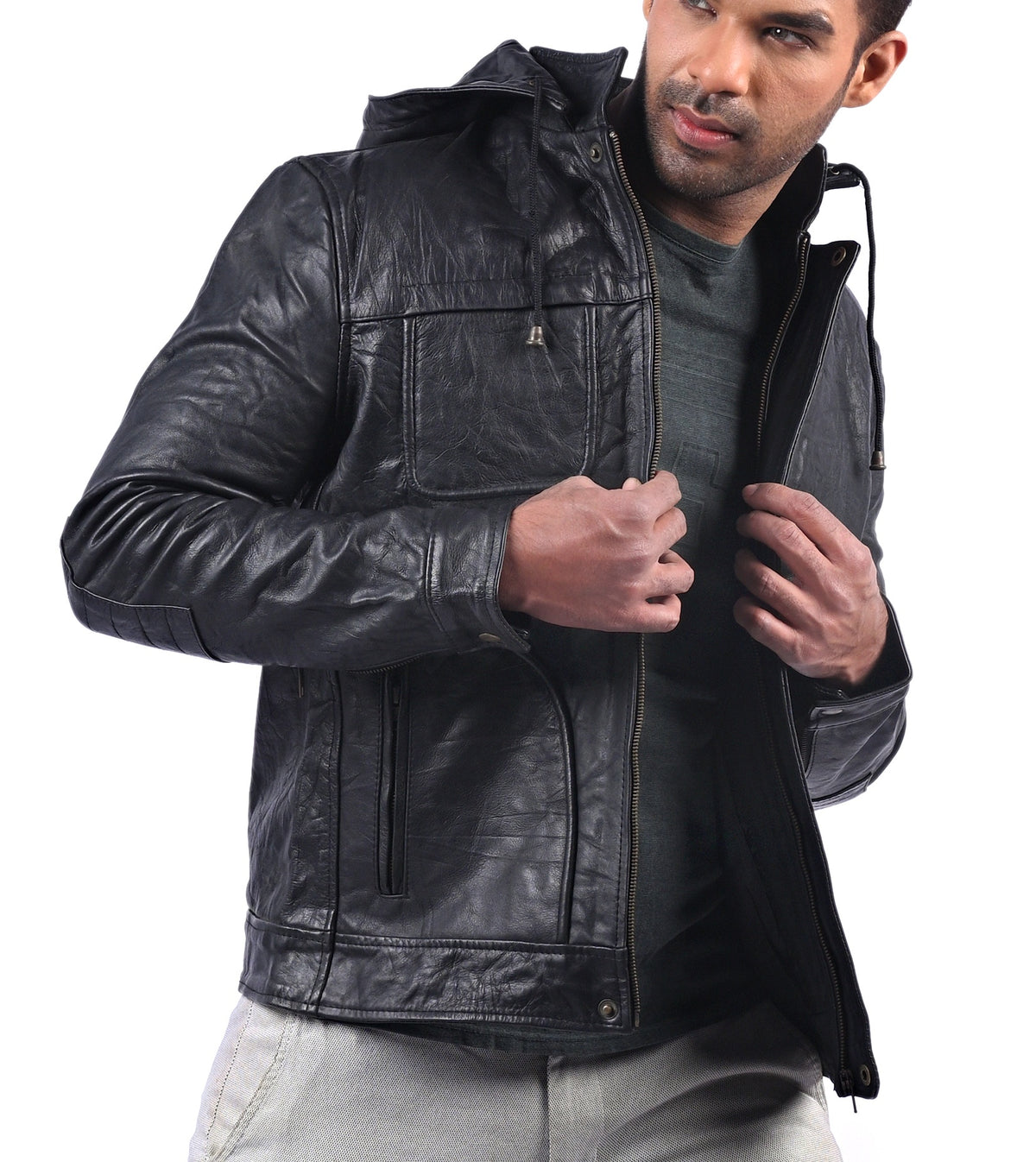 MI-4 black hooded wrinkled sheepskin jacket, photo 4