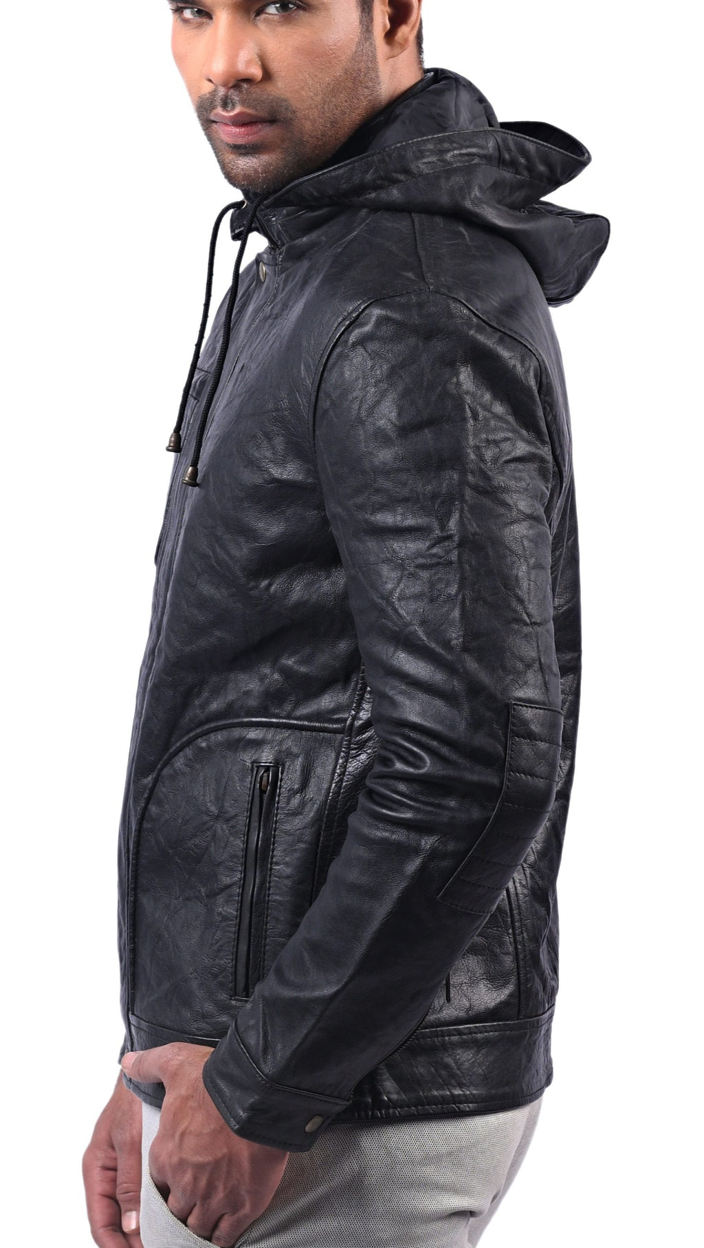 MI-4 black hooded wrinkled sheepskin jacket, photo 5
