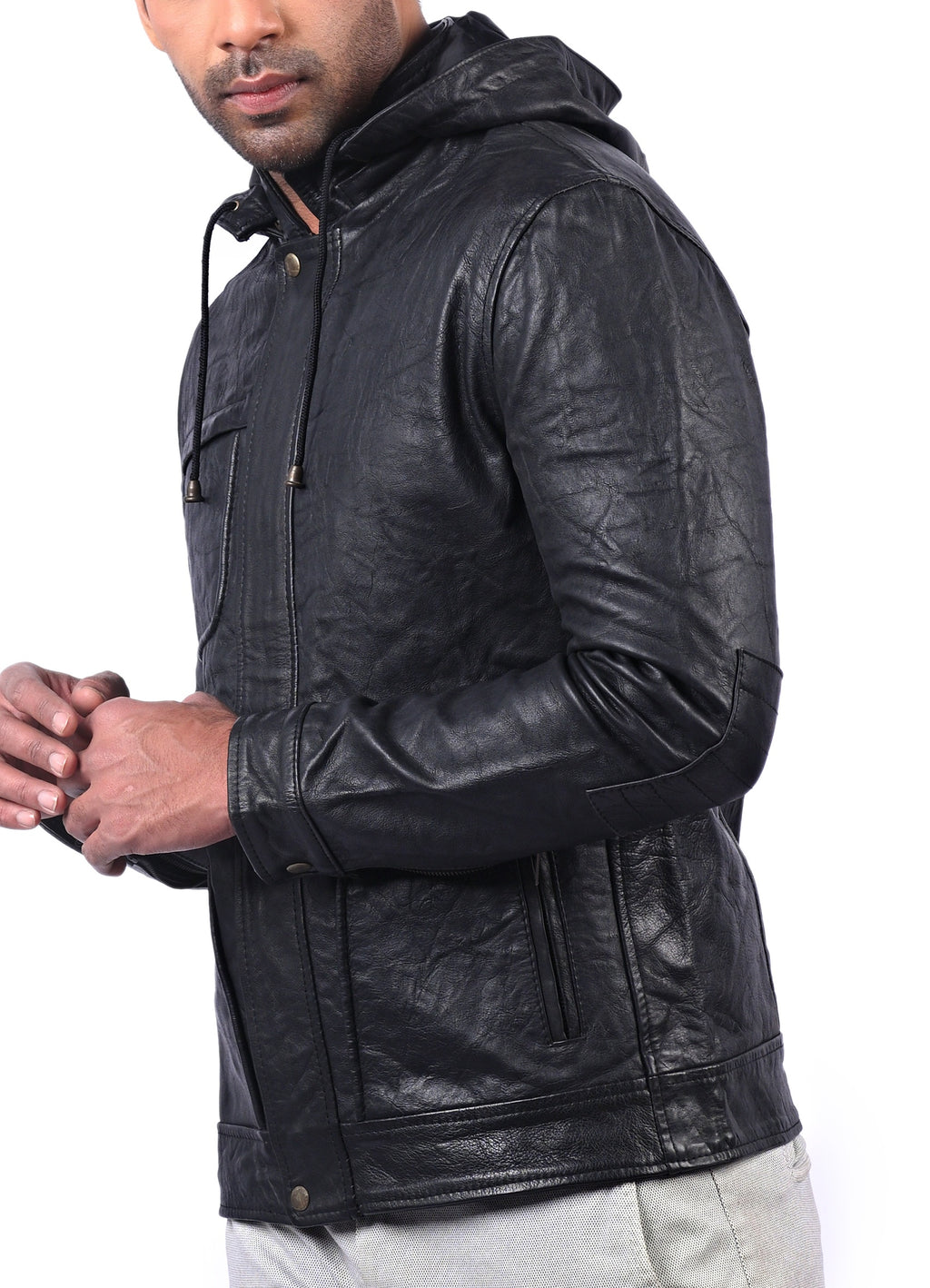 MI-4 black hooded wrinkled sheepskin jacket, photo 7