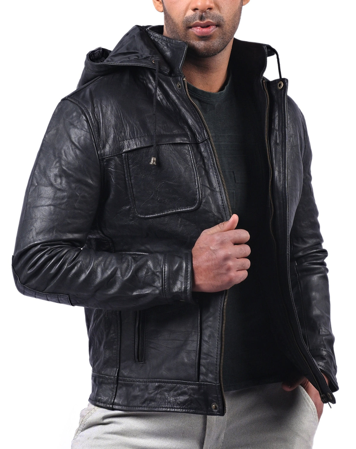 MI-4 black hooded wrinkled sheepskin jacket, photo 8