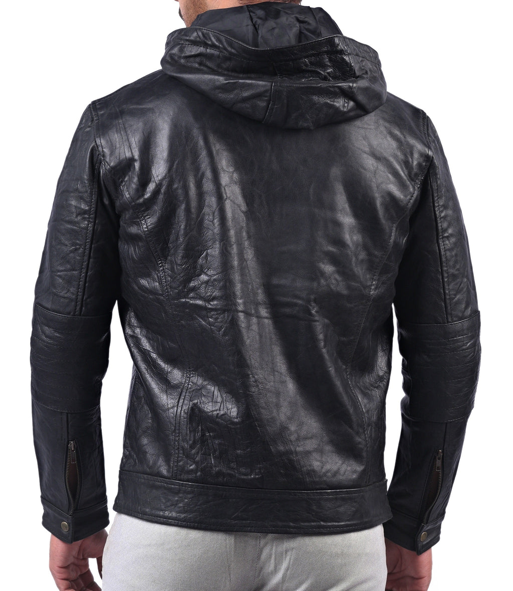 MI-4 black hooded wrinkled sheepskin jacket, photo 2