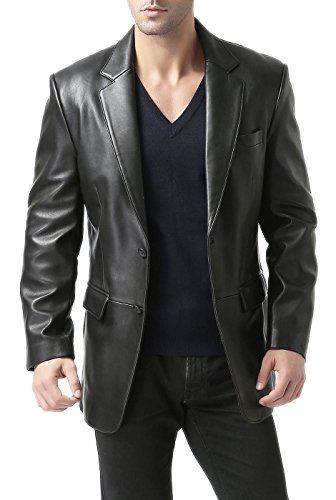 Men's black lambskin leather sport coat blazer