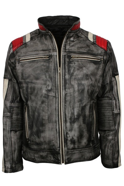 Men's distressed black sheepskin motorcycle jacket, photo 2
