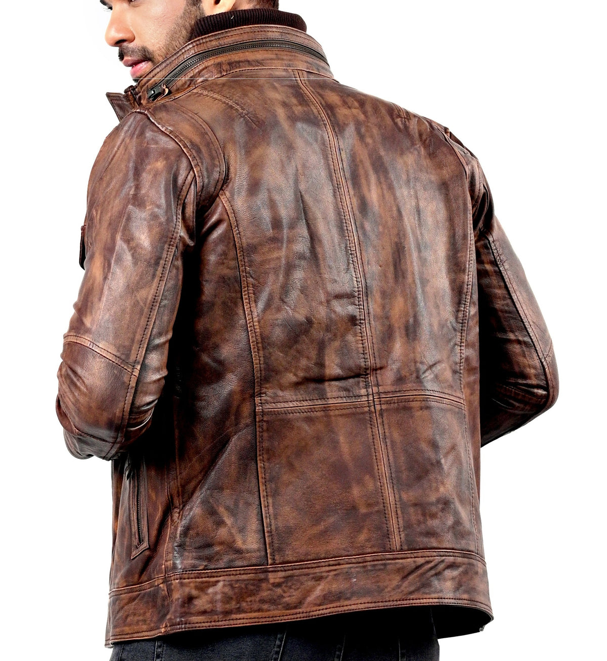 Men's vintage sheepskin leather biker jacket, photo 2