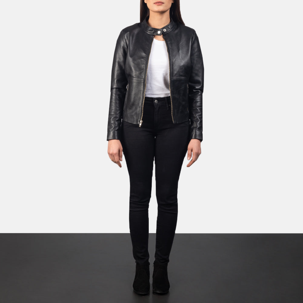 Irvine black sheepskin biker jacket for women, photo 2