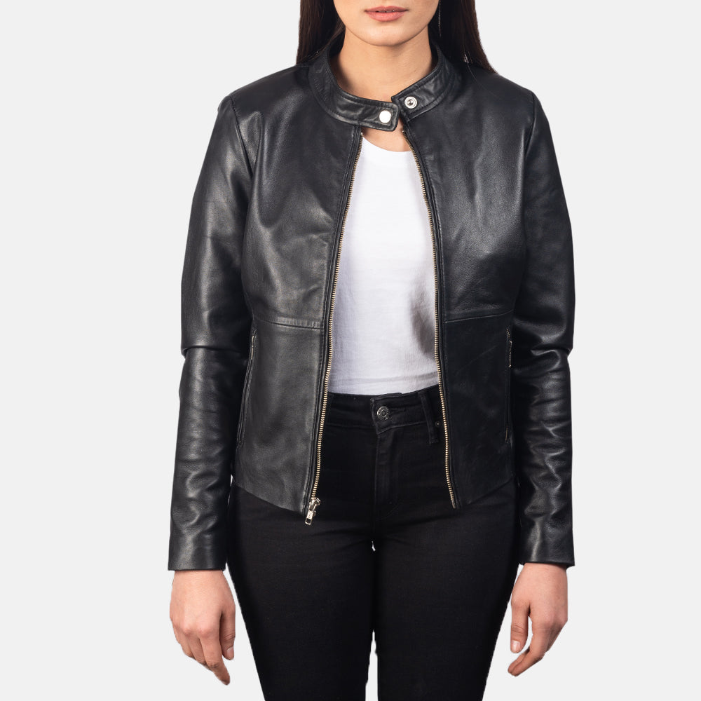 Irvine black sheepskin biker jacket for women, photo 3